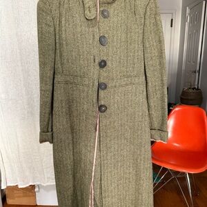 Marni Herringbone tweed Coat in Olive green.